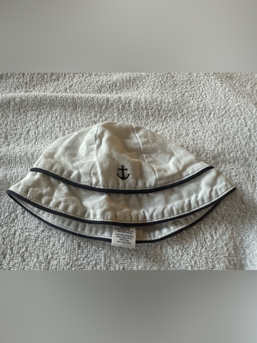 J. Crew Kids Cream Bucket Hat with Black Trim and Anchor